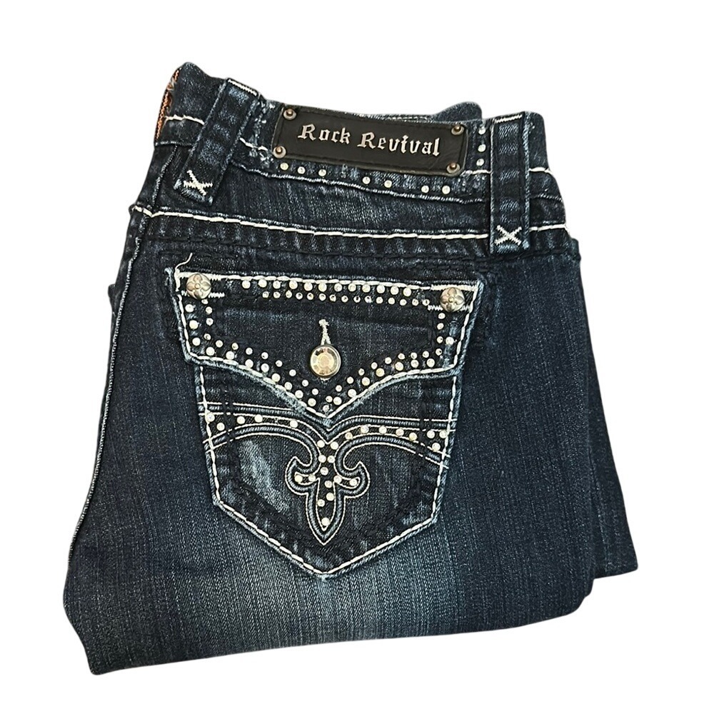 Rock Revival Blue Jeans with Embellished Back